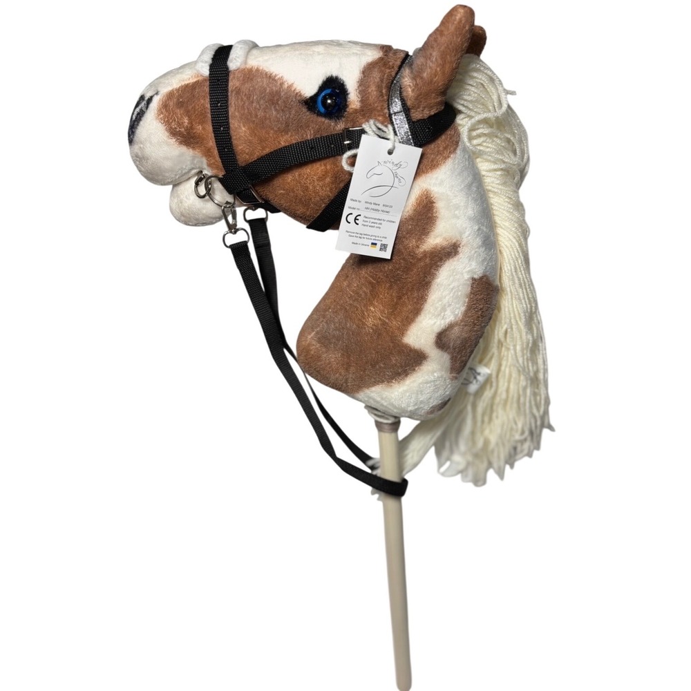 Windy Mane Hobby Horse Stick Horse Brown White Plush Toy W/Reins Handmade EU